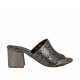 Woman's open mules in pierced leather in lead color heel 5 - Available sizes:  34, 42
