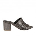 Woman's open mules in pierced leather in lead color heel 5