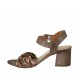 Sandalo da donna con cinturino in pelle taupe e pelle intrecciata beige, cuoio e marrone tacco 5 - Misure disponibili: 42, 43, 44