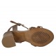 Sandalo da donna con cinturino in pelle taupe e pelle intrecciata beige, cuoio e marrone tacco 5 - Misure disponibili: 42, 43, 44