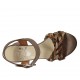 Sandalo da donna con cinturino in pelle taupe e pelle intrecciata beige, cuoio e marrone tacco 5 - Misure disponibili: 42, 44