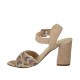 Sandalo da donna con cinturino e strass in camoscio beige tacco 7 - Misure disponibili: 44