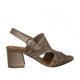 Sandalo da donna in pelle forata taupe tacco 5 - Misure disponibili: 33, 42, 43