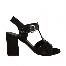 Sandalo da donna in vernice e camoscio nero con cinturino tacco 7 - Misure disponibili: 33, 34, 43, 45