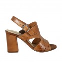 Woman's sandal in tan-colored cut leather heel 7