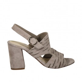 Sandalo da donna in camoscio tagliato grigio tortora tacco 7 - Misure disponibili: 32, 33, 42, 43, 44
