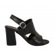 Sandalo da donna in pelle tagliata nera tacco 7 - Misure disponibili: 42, 43