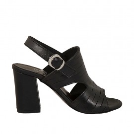 Sandalo da donna in pelle tagliata nera tacco 7 - Misure disponibili: 42, 43