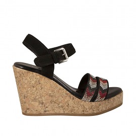Sandale pour femmes en daim noir avec courroie, strass, plateforme et talon compensé 9 - Pointures disponibles:  32, 42, 43, 44