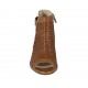 Woman's open toe highfronted shoe with zipper and buckle in tan pierced leather heel 4 - Available sizes:  33, 43, 44