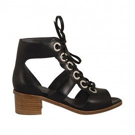 Scarpa aperta stringata da donna in pelle nera tacco 4 - Misure disponibili: 34