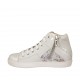 Schnürschuh mit Zip und abnehmbarer Innensohle aus weißem Lackleder,elfenbeinfarbenem Leder mit Blumendruck Keilabsatz 2 - Verfügbare Größen:  33
