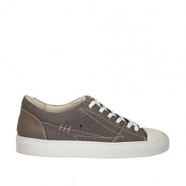 Zapato deportivo con cordones para hombre en tejido gris y piel blanca y gris pardo - Tallas disponibles:  38, 47, 50, 51