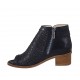 Zapato abierto en punta cerrado hasta el cuello para mujer con cremallera y hebilla en piel perforada azul oscuro tacon 4 - Tallas disponibles:  33, 34, 43, 44, 46
