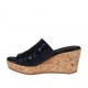 Woman's open mules in dark blue pierced patent leather wedge heel 7 - Available sizes:  42, 43