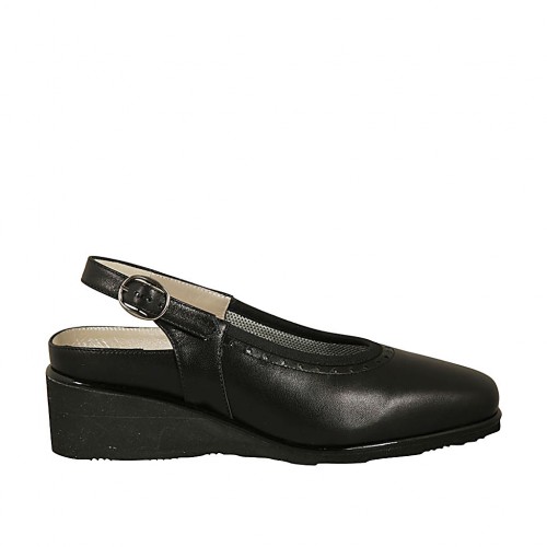 Chanel pour femmes avec semelle interieur amovible en cuir noir talon compensé 4 - Pointures disponibles:  33, 34, 42, 43, 44