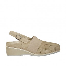 Chanel da donna con elastico e plantare estraibile in camoscio e camoscio forato beige zeppa 4 - Misure disponibili: 33, 34, 42, 43, 44