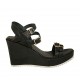 Sandalo da donna con cinturini e fibbie regolabili in pelle nera zeppa 8 - Misure disponibili: 42, 43