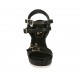 Sandalia para mujer con plataforma, hebillas y cinturones ajustables en piel negra cuña 8 - Tallas disponibles:  42