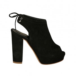Sandalo accollato da donna con plateau e lacci posteriori in camoscio nero tacco 10 - Misure disponibili: 34