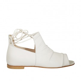 Scarpa aperta da donna con lacci in pelle bianca tacco 1 - Misure disponibili: 33, 34