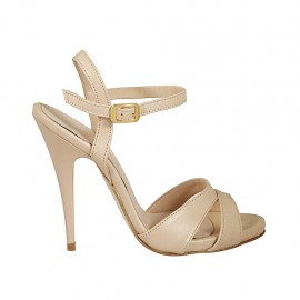 Sandalia para mujer con correa al tobillo y plataforma en piel de color desnudo perlado tacon 11 - Tallas disponibles:  43, 44, 45