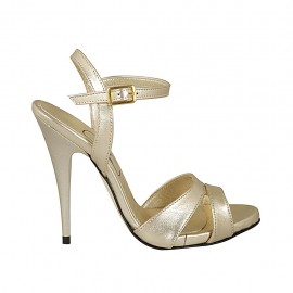 Sandalo da donna con cinturino alla caviglia e plateau in pelle platino tacco 11 - Misure disponibili: 33, 34, 43, 44, 45