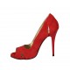 Zapato de salon abierto en punta con plataforma para mujer en gamuza de color rojo y con tacon 11 - Tallas disponibles:  46