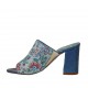 Sabot aperto da donna in vernice azzurra e tessuto con stampa floreale tacco 7 - Misure disponibili: 42