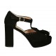 Zapato abierto para mujer con cinturon, borlas y plataforma en gamuza negra tacon 9 - Tallas disponibles:  43