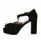 Zapato abierto para mujer con cinturon, borlas y plataforma en gamuza negra tacon 9 - Tallas disponibles:  43