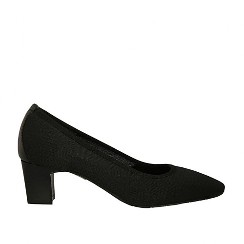 Decolté da donna in tessuto e pelle nera tacco 5 - Misure disponibili: 32, 33, 44