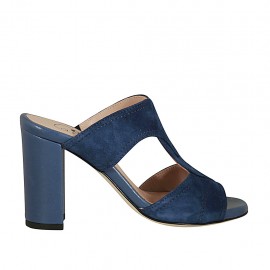Sabot aperto da donna in camoscio e pelle blu tacco 8 - Misure disponibili: 42