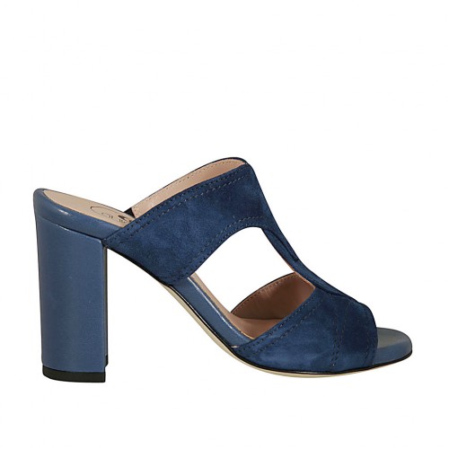 Sabo abierto para mujer en gamuza y piel azul tacon 8 - Tallas disponibles:  42
