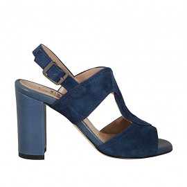 Sandalo da donna in camoscio e pelle blu tacco 8 - Misure disponibili: 32, 42, 43, 44