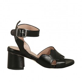 Sandalia con cinturon para mujer en piel negra tacon 5 - Tallas disponibles:  42