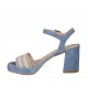 Sandalo da donna con cinturino e plateau in camoscio azzurro e beige tacco 7 - Misure disponibili: 42, 43, 44