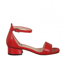 Woman's open shoe with strap in red leather heel 3 - Available sizes:  32
