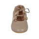 Ballerina da donna con bottoni con strass e lacci in pelle grigio tortora tacco 1 - Misure disponibili: 43, 44, 46