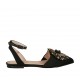 Chanel pour femmes en tissu rayé et cuir noir avec fleur en cuir noir et gris et courroie talon 1 - Pointures disponibles:  33