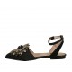 Chanel da donna in tessuto rigato nero e pelle nera con fiore in pelle nera e grigia e cinturino tacco 1 - Misure disponibili: 33
