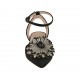 Woman's slingback shoe in black striped fabric and leather with flower in grey and black leather and anklestrap heel 1 - Available sizes:  33