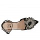 Chanel da donna in tessuto rigato nero e pelle nera con fiore in pelle nera e grigia e cinturino tacco 1 - Misure disponibili: 33