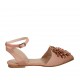 Slingback für Damen aus rosanem gestreiftem Stoff und Leder mit Blume aus rosanem und beigem Leder und Riem Absatz 1 - Verfügbare Größen:  33