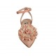 Woman's slingback shoe in rose striped fabric and leather with flower in rose and beige leather and anklestrap heel 1 - Available sizes:  33