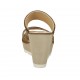 Sabot aperto da donna con elastico laterale in camoscio tabacco e perle cilindriche color bronzo zeppa 9 - Misure disponibili: 42