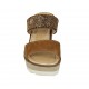 Sabot aperto da donna con elastico laterale in camoscio tabacco e perle cilindriche color bronzo zeppa 9 - Misure disponibili: 42