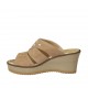 Sabot aperto accollato con strass in camoscio beige con plateau e zeppa 7 - Misure disponibili: 45