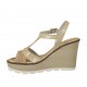 Sandalo da donna in camoscio forato beige e pelle laminata platino con cinturino zeppa 9 - Misure disponibili: 45