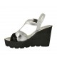 Sandalo da donna in camoscio forato nero e pelle laminata argento con cinturino zeppa 9 - Misure disponibili: 31, 42, 43, 44, 45